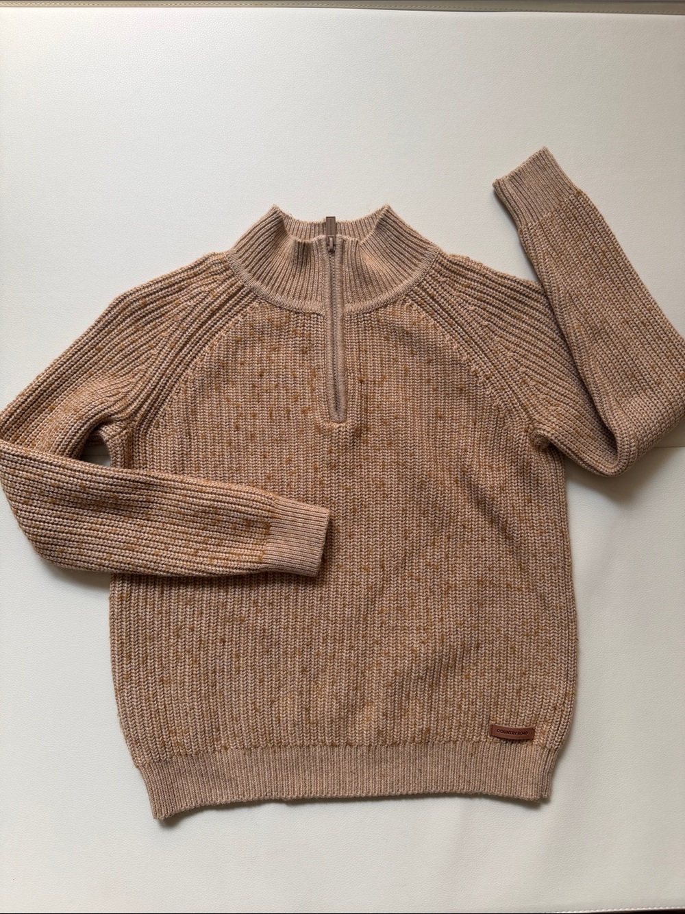 Country Road Kids Size 7 Tan Brown Cotton Wool Half-Zip Knit Sweater Pullover